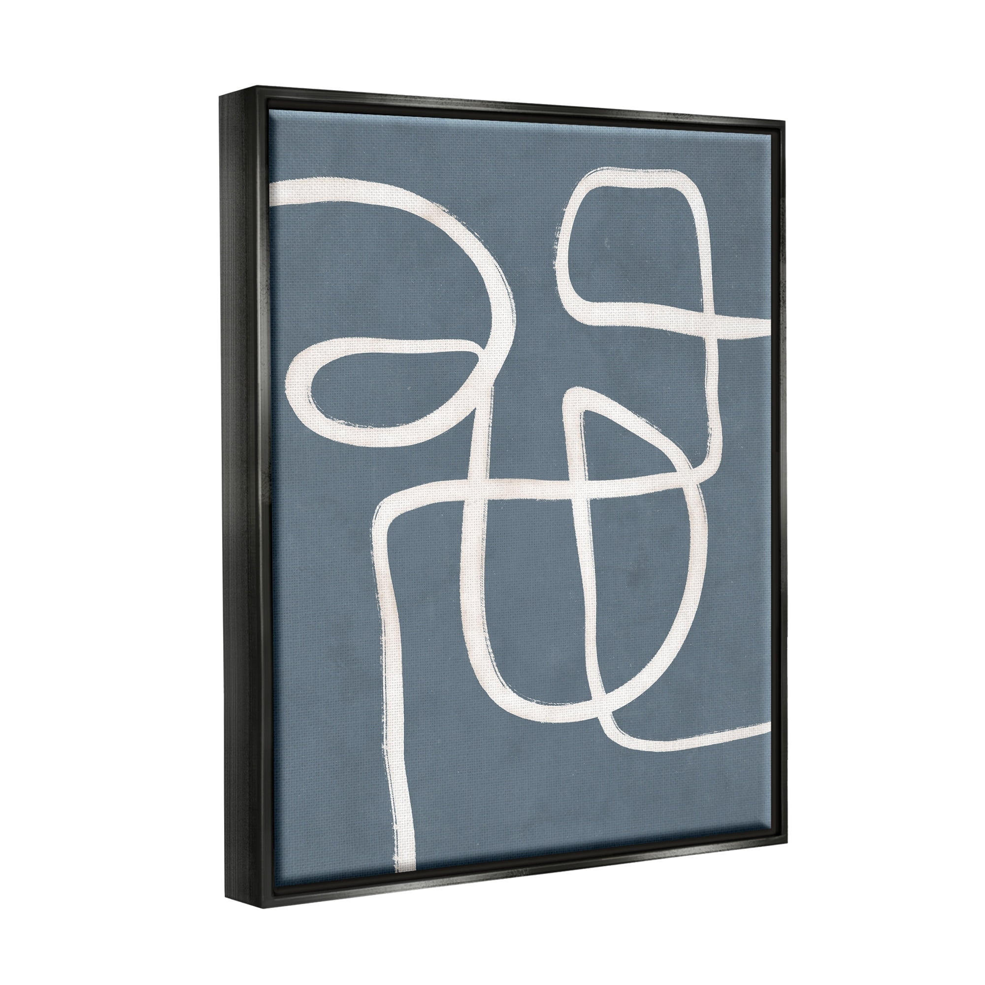 Stupell Industries Round White Squiggles Contemporary Abstract Design Graphic Art Jet Black Floating Framed Canvas Print Wall Art, Design by Nina Blue