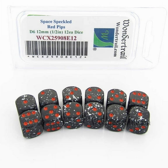 Space Speckled Dice with Red Pips D6 12mm (1/2in) Pack of 12 Wondertrail