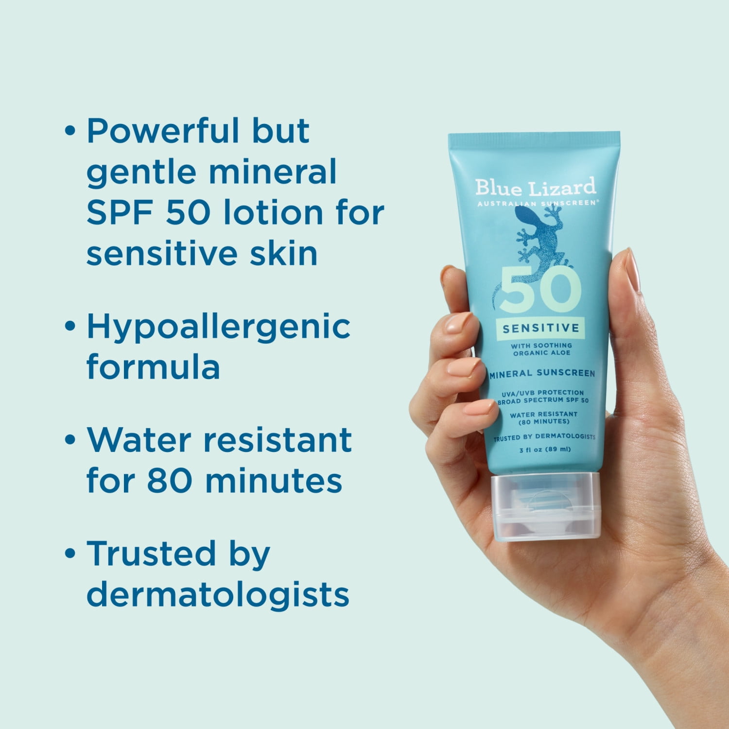 Blue Lizard Sensitive Mineral SPF 50 Sunscreen Lotion, 3 fl oz