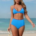 thumbnail image 4 of Xucatan Women's Solid Color Two Piece Swimsuit Set with Removable Pads and Adjustable Straps, Modest Bikini with High Waisted Bottom for Beach Pool Vacation Gift, 4 of 6