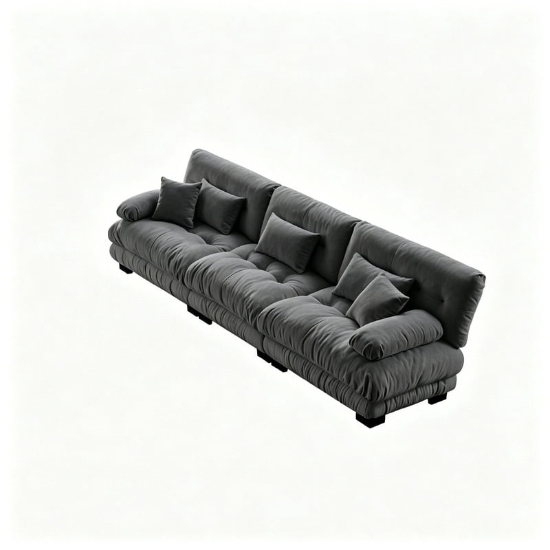 ANPPORT Cloud Couch Sleeper Sofa, Chenille Gray 3-Seater Modular Sofa, 3 Lumbar pillows, 2 Pillows, Comfy Deep Seat Cloud Sofa, Convertible L-Shaped Floor Couch for Living Room