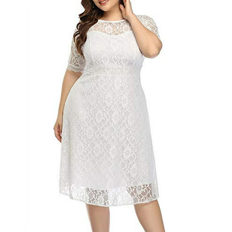Women Plus Size Dress Short Wedding White Bridal Shower Ivory Cocktail Semi-Formal Midi Sweetheart Neck Walmart.com