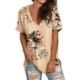 thumbnail image 2 of Womens Tops Dressy Casual,Women's Floral V Neck Short Sleeve T Shirts Summer Casual Basic Tops Loose Blouse T Shirt Tunic Tops, 2 of 6