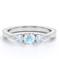 JeenMata 1.5 carat Round Cut Moonstone and Moissanite Curved Shoulder Engagement Ring in 18k White Gold over Silver