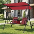thumbnail image 2 of Columpio de jardín para 2 personas - Estructura de acero robusta - Toldo ajustable - Portavasos, mesa giratoria y bolsa térmica - Perfecto para patio, balcón o piscina - Color rojo, 2 of 8