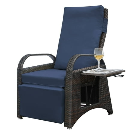 Skypatio Adults Deck Lounge Reclining Chair with Cushion, Navy Blue