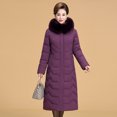 thumbnail image 2 of Ropa de madre Abrigo largo de invierno cálido con capucha y cuello de piel Parkas por encima de la rodilla para mujer, 2 of 5