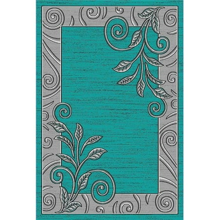 Turquoise Kitchen Rugs Golden Rugs F9-LZEL-5PP5 5 ft. 2 in. x 7 ft. 5 in. Platinum Collection Hand Carved Area Rug, Turquoise ()