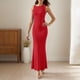 thumbnail image 2 of Vestido liso de un solo hombro para mujer - Vestido largo de poliéster, cuello redondo, cintura alta, adecuado para fiestas/vacaciones, S-L, 2 of 4