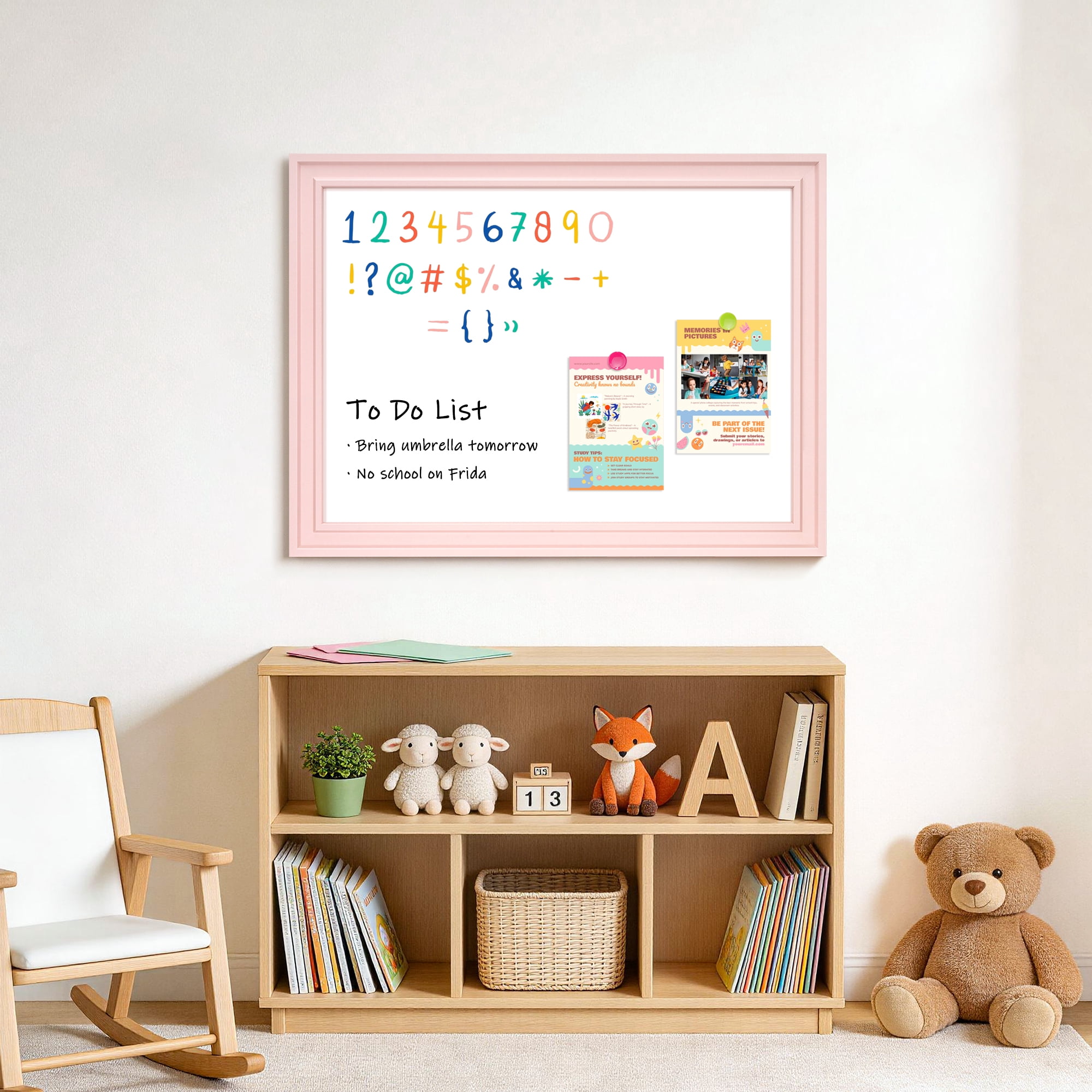 DOLLAR BOSS White Board Magnetic Whiteboard Dry Erase Board 24 X 18 Inches for Home School Office Wall Mount Magnetic Board Includes 1 Eraser & 4 Markers & 8 Magnets, Pink Wooden Frame