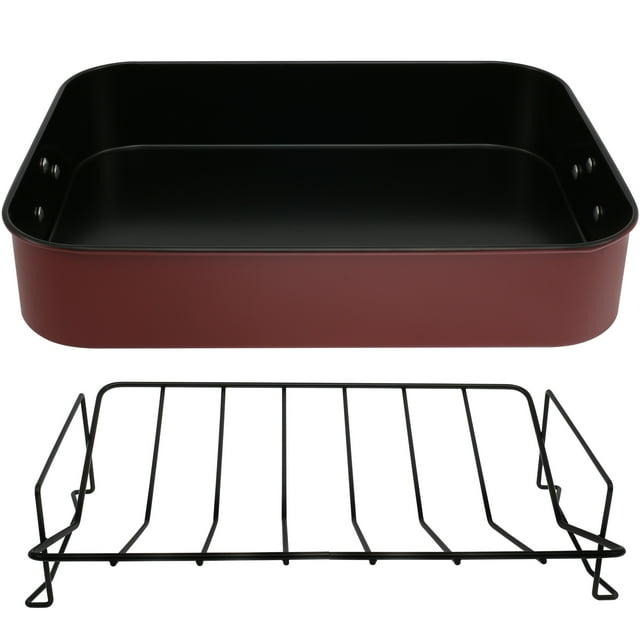 Wekvgz Roasting Pan with Rack Carbon Steel Turkey Roaster Pan with Handle Nonstick Roasting Tins Temperature Resistant Roasting Tray Chicken Roaster Pan with Handle for Turkey Chicken