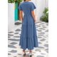thumbnail image 2 of Vestido de verano KIRUNDO 2025 con cuello en V y manga corta con botón azul, 2 of 9