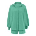thumbnail image 5 of MAIHAN Linen Sets for Women 2 Piece Long Sleeve Shirt and Ruffle Shorts Women 2 Piece Outfits Sets Casual Summer Tops for Women 2026 Two Piece Outfit, 5 of 5