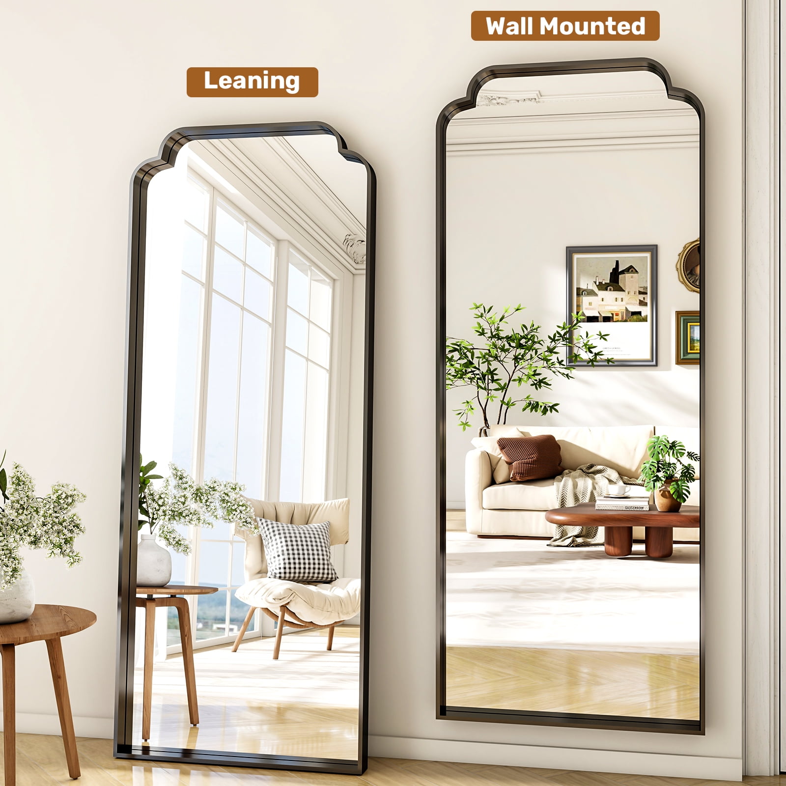 AUROMIR 69"x25" Arched Full Length Mirror Modern Floor Mirror with Deep Frame, Black