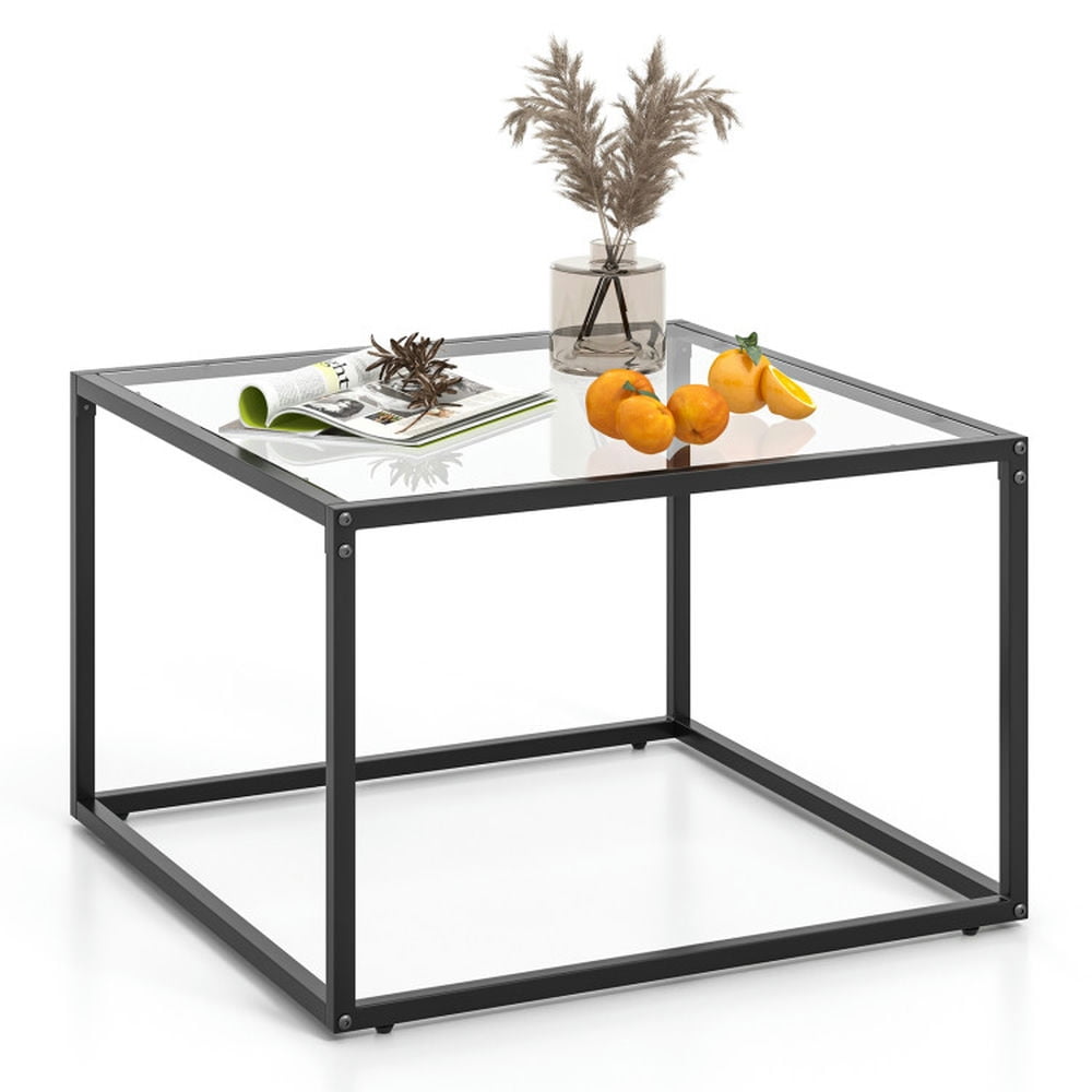 Finihen Coffee Table, Tempered Glass Coffee Table, 27.5 Inch Home Square Tea Table with Heavy-duty Metal Frame, for Living Room, Reception Room, Black Finihen Coffee Table, Tempered Glass Coffee Table, 27.5 Inch Home Square Tea Table with Heavy-duty Metal Frame, for Living Room, Reception Room, Black