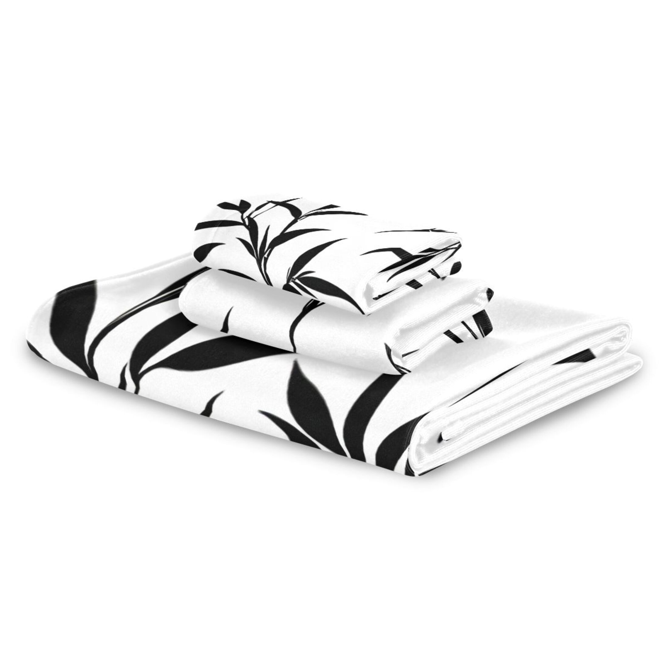 Three-Piece Towel Set Face Towel Towel Set Hand Towel Bath Towel Cotton Bath Towels Bath Towel Sets Hand Bath Towels Black Bamboo Leaves