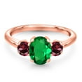 thumbnail image 3 of Gem Stone King 1.49 Ct Green Nano Emerald Red Rhodolite Garnet 18K Rose Gold Plated Silver Ring (Size 5), 3 of 6