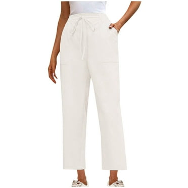 hotojiny Women's Wide Leg Cropped Pants High Waisted Drawstring Trousers for Business Work Casual with Pockets