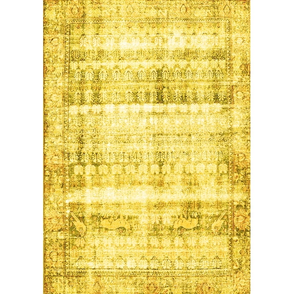 Ahgly Company Machine Washable Indoor Rectangle Persian Yellow Traditional Area Rugs, 8' x 10'