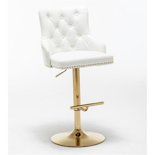 Brightcast Tabourets de Bar Capitonnés en Velours Dorés, 2 Pcs, Blancs