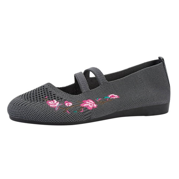Women's Knit Embroidery Slip-on Casual Loafers,Fashion Comfortable Mesh Bohemia Flats Walking Beach Shoes,Lightweight Breathable Non-Slip Mary Jane Shoes