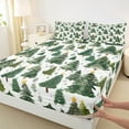 thumbnail image 3 of jejeloiu Merry Christmas Queen Sheet Sets,Tropical Botanical Pine Flat Sheet,Green White Tree Queen Fitted Sheet For Girls Boys,Reathable Home Decor,4pcs, 3 of 7