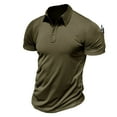 thumbnail image 2 of WREESH Men's Business Casual Henley Shirts Faddish Short Sleeve Turn-Down Collar Button Shirt a Solid Color Pullover for Sophisticated Style Olive Green, 2 of 6
