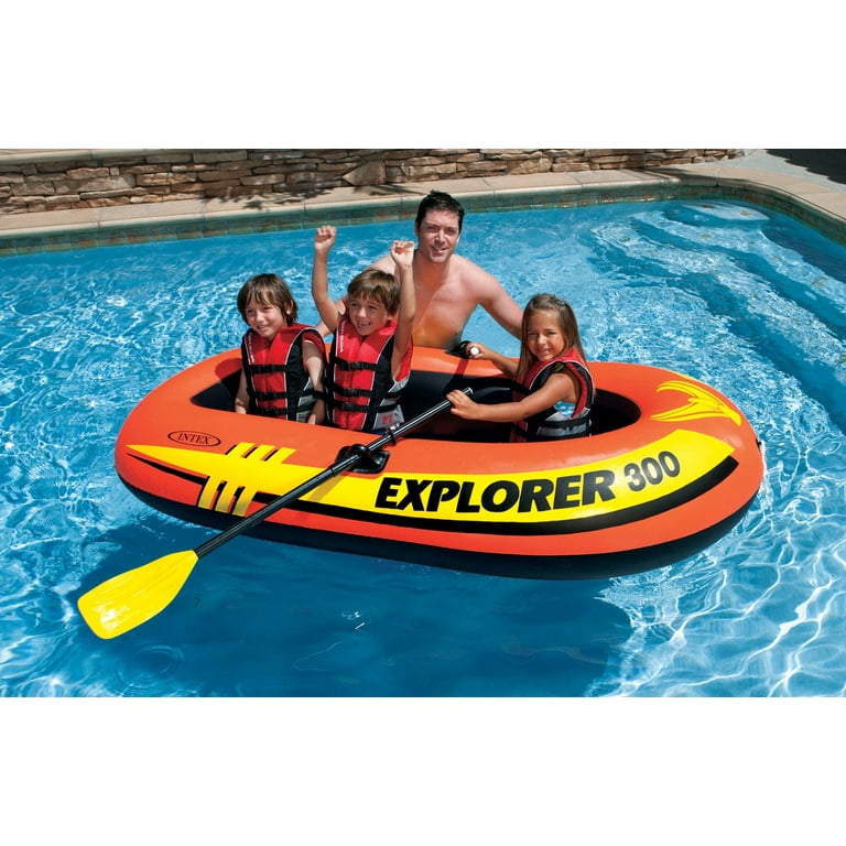Intex Explorer 300 Compact Inflatable 3 Person Raft Boat w/ Pump & Oars (4  Pack)