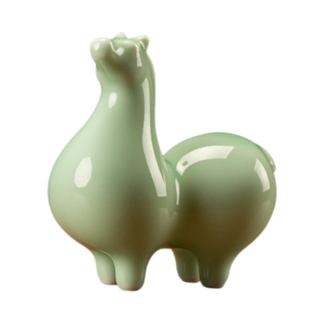 Bonita figura de caballo de cerámica, estatua de caballo, adorno artesanal creativo para la sala de estar. Cabeza verde claro arriba