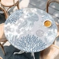 thumbnail image 3 of Jellyfish Starfish Round Fitted Table Cover Blue Coral Conch Summer Coastal Ocean Waterproof Table Cloth with Elastic Edge Wipeable Tablecloth for Picnic Camping Party Fits 55"-60" Diameter, 3 of 8