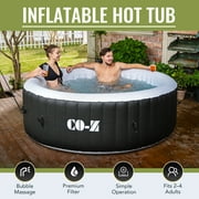 CO-Z 4 Person 6ft Inflatable Hot Tub Pool with Energy Efficient Spa Cover, Massage Jets and All Accessories Black