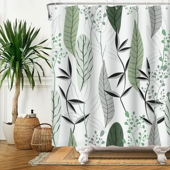 Green Plant Shower Curtains, Fabric Shower Curtain Leaves Shower Curtain Plants Tropical Shower Curtain Set,Waterproof Shower Curtains for Bathroom with 12 Plastic Hooks 72x72 Inches