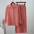 thumbnail image 5 of Gkeoshab Fall Sweaters for Women Women's 2 Piece Outfits Button Down Long Sleeve Shirt and Wide Leg Pants Set Red XXXL, 5 of 5