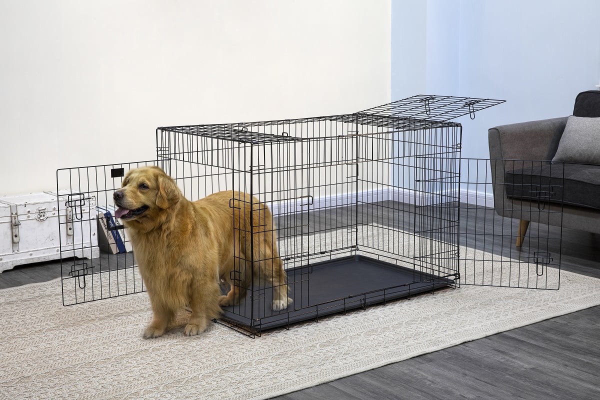 54-inch 2-Door Dog Pet Folding Crate Cage House with Divider GoPetClub MLD-54 