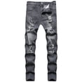 thumbnail image 1 of SUNSIOM Men Casual Jeans, Solid Color Long Trousers with Broken Holes, 1 of 8