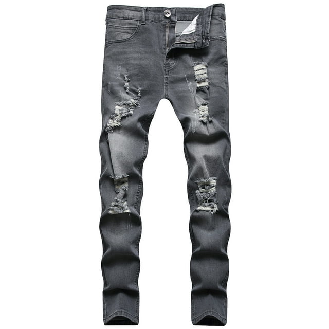 Fortune Men Ripped Jeans Slim Fit Denim Pants Distressed Destroyed Skinny Trousers S-3XL