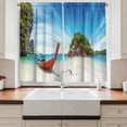 thumbnail image 2 of Ambesonne Tropical Kitchen Curtains, Exotic Beach Thailand, 55"x45", Fern Green Blue Cream, 2 of 3