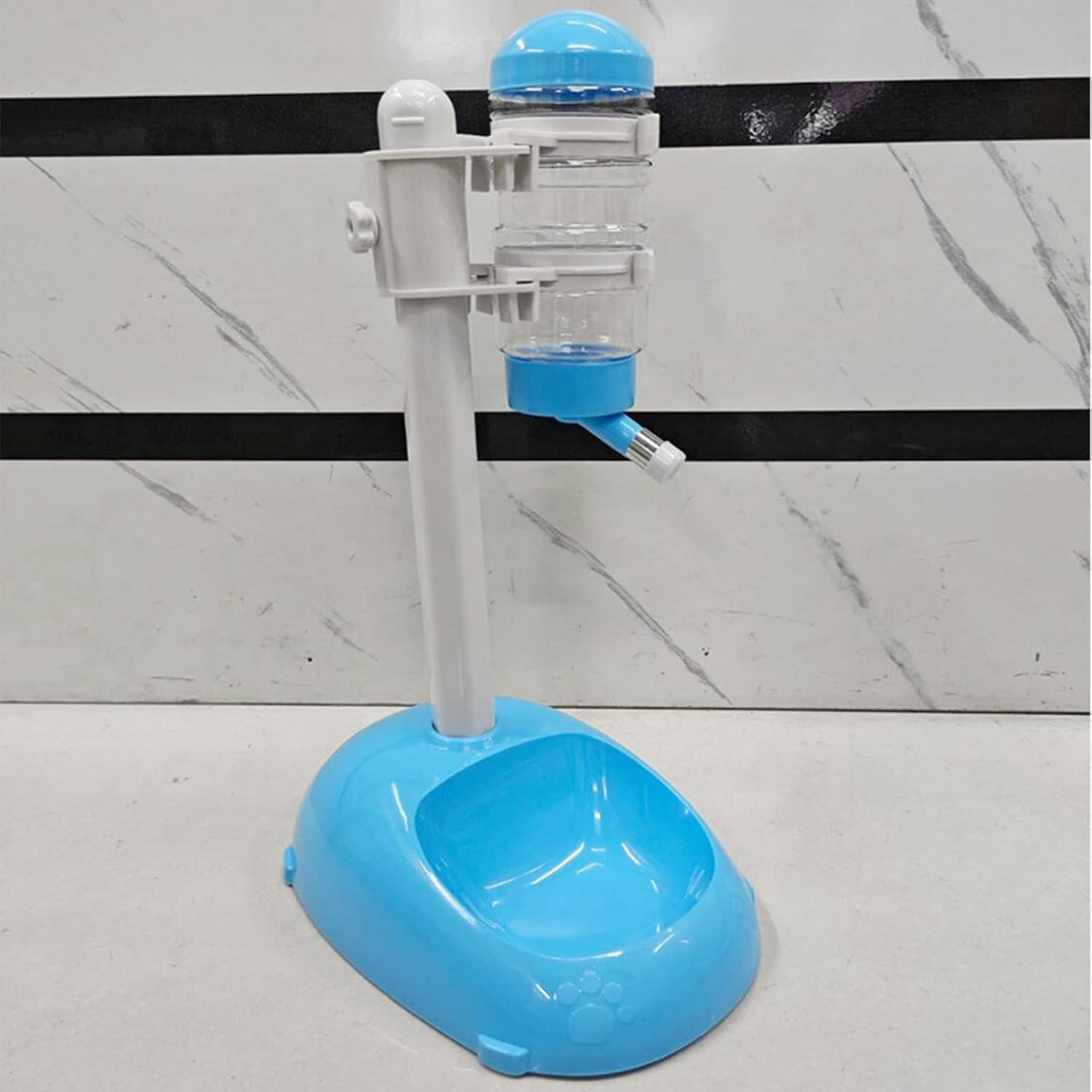 ABCISI Pet Standing Water Dispenser, Height Adjustable Automatic Water Feeder Food Feeder Bowl, 500ml Dog Water Bottle Dispenser, Dog Cat Feeding Water Bowl Set (Blue)