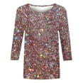 thumbnail image 5 of Midsumdr Womens Tops Spring Summer 3/4 Sleeves Round Neck Casual Pullover Shirts Pullover Tunic Tops Tie-dye Print Sequin Tops for Women, 5 of 5