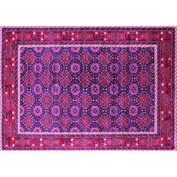 Ahgly Company Indoor Rectangle Oriental Pink Industrial Area Rugs, 7' x 10'