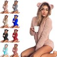 thumbnail image 4 of Mujeres Niñas Traje de pijama de felpa con capucha Orejas de oso Mono Ropa de dormir Mameluco Sweethay FS10114-02, 4 of 7