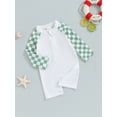 thumbnail image 5 of Hirigin Toddler Baby Boy Swimsuit Checkered One Piece Swimwear Long Sleeve Zipper Rash Guard Beach Bathing Suit, 5 of 8