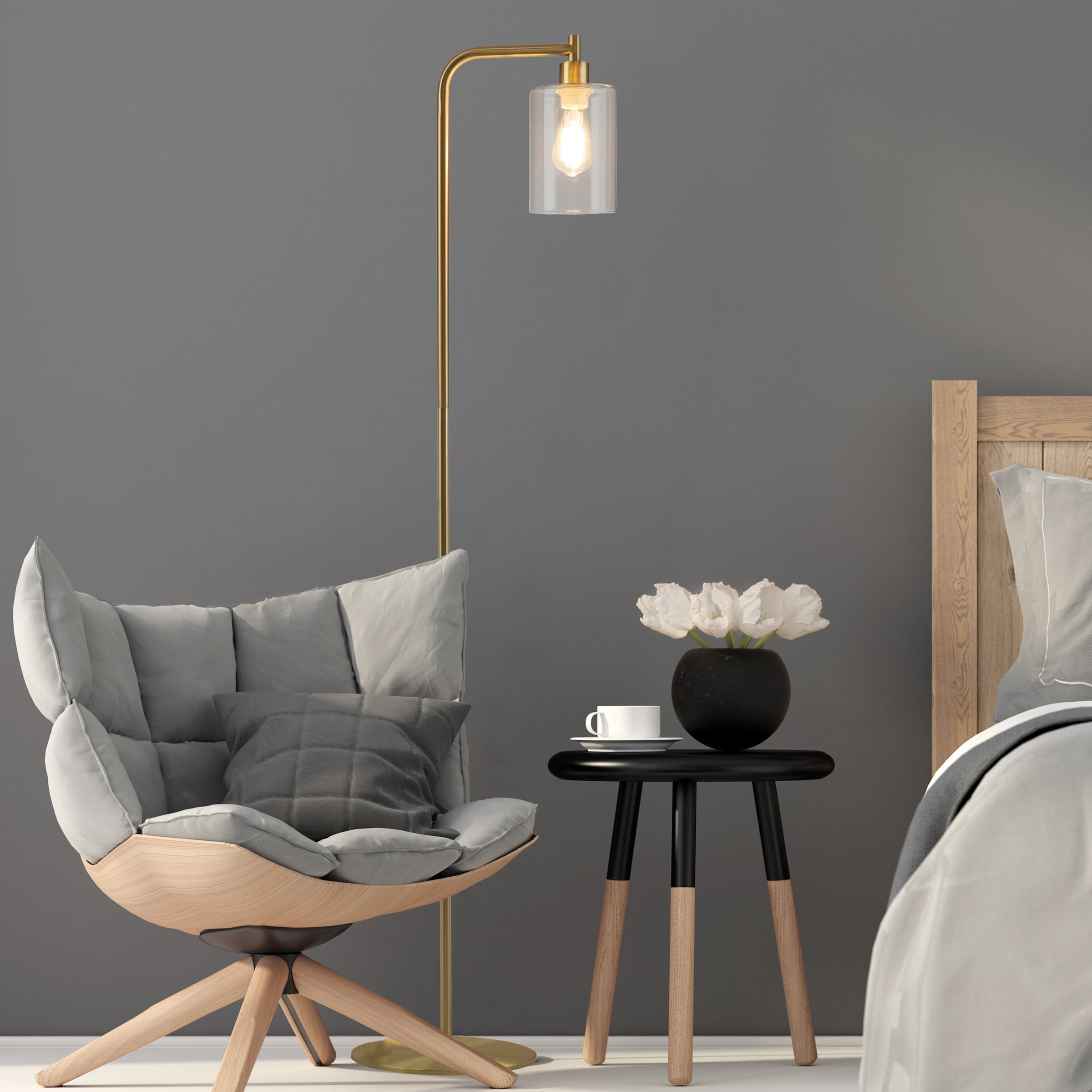 Lavish Home 65-inch Modern Floor Lamp with Glass Shade and LED Edison Bulb (Gold)