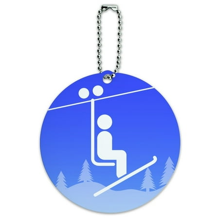 Graphics and More Skiing Ski Lift Symbol in Snow Round Luggage ID Tag Card Suitcase