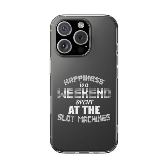 DistinctInk Clear Hybrid Case for Apple iPhone 16 Pro (6.3" Screen) - Happiness is a Weekend At Slot Machines - Shockproof Protection