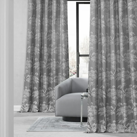 Sequoia Silver Grey Faux Silk Jacquard Curtain (1 Panel), Sequoia Silver Grey, 50W X 96L