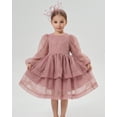 thumbnail image 2 of 2Bunnies Girls' 2T-10yr Organza Long Sleeve Tiered Babydoll Skater Princess Flower Girl Dress, 2 of 7