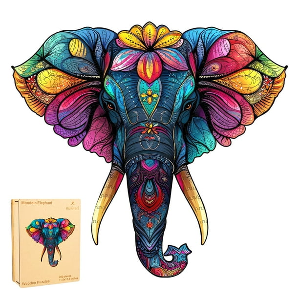 Rompecabezas de Madera Ruikiyart Mandala Elefante 200 Piezas 30x32 cm