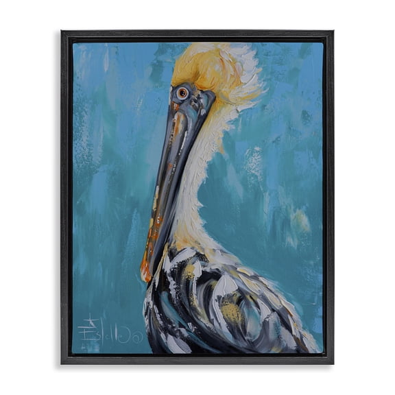Stupell Industries Coastal Blue Pelican Black Floating Frame Canvas Art, 25 x 31, by Estelle Grengs