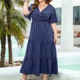 thumbnail image 1 of Vestido A Media Pierna Falda casual Mujer Cuello en V Tallas grandes Dot Impreso Fines de semana Ropa (Azul XXXL) Cgtredaw para Mujer Azul T L, 1 of 6